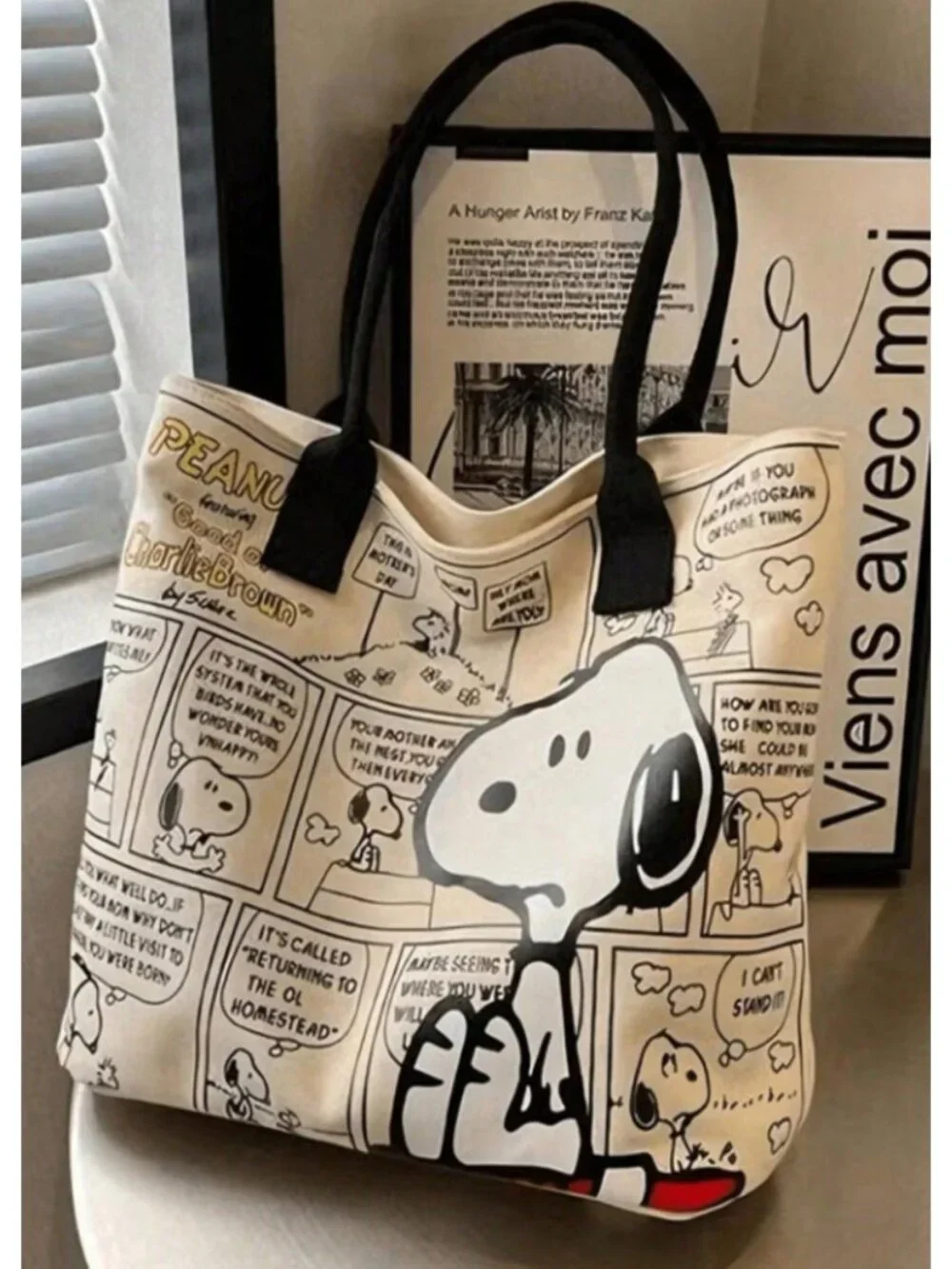 Snoopy Peanuts Canvas Tote Bag Large Shoulder Laptop Travel School Multi Pocket